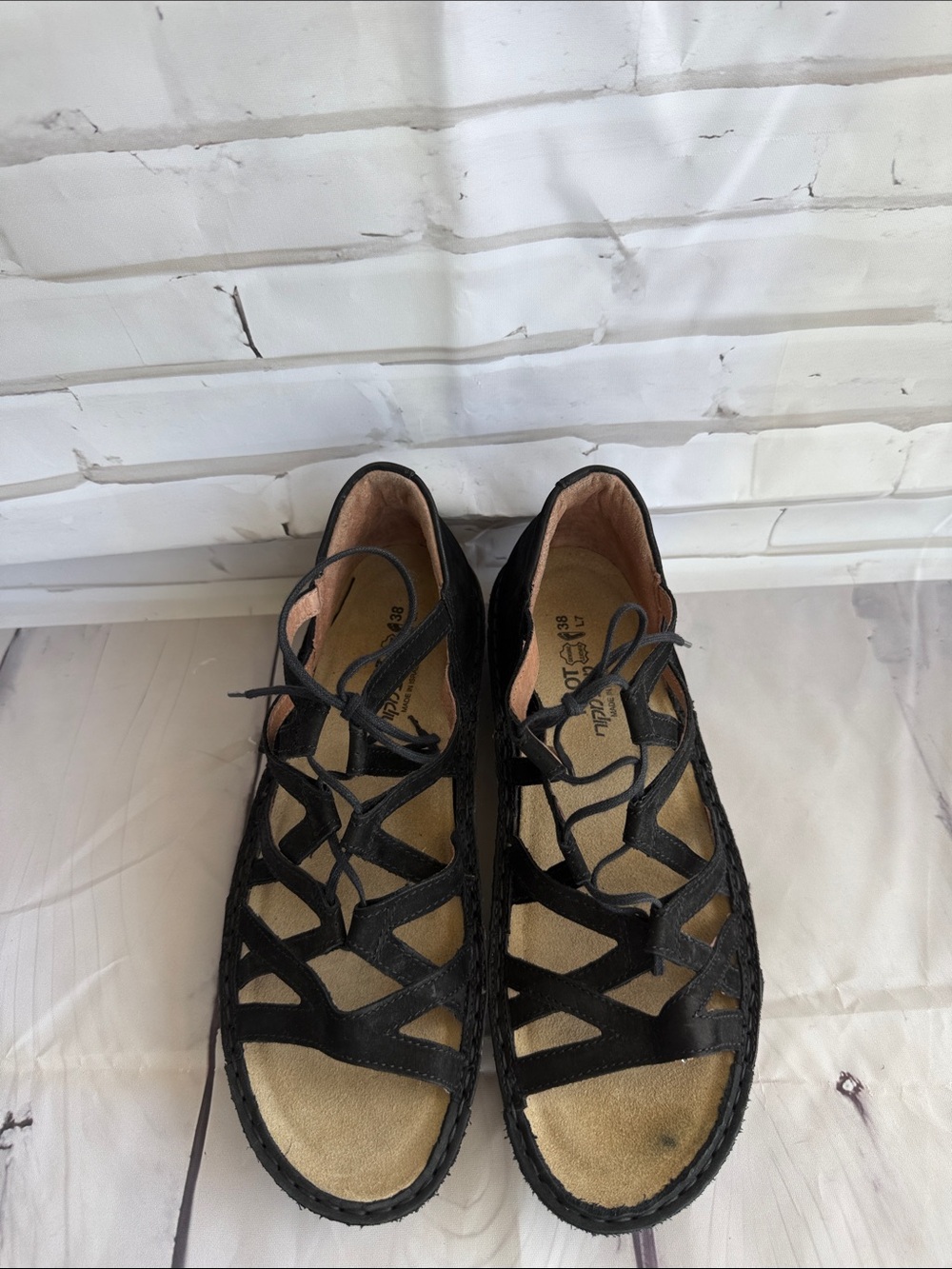 Naot Yarrow Black Velvet Lace-Up Sandals